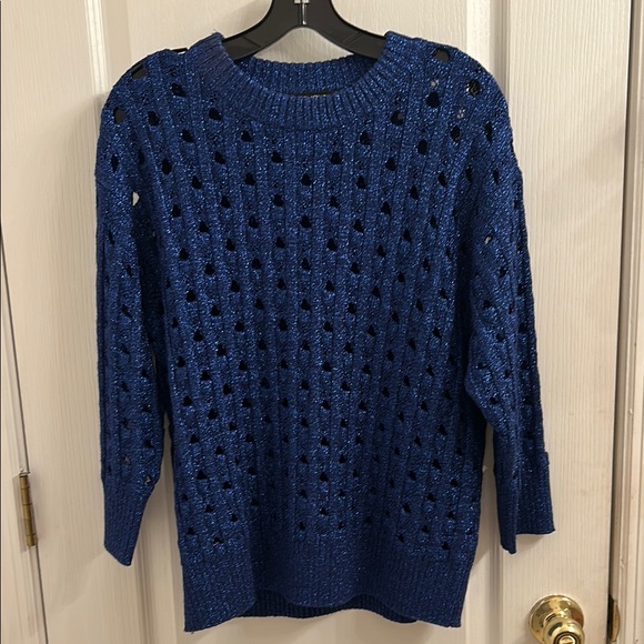 St. John Blue Crew Neck Sweater with Geometric Knit